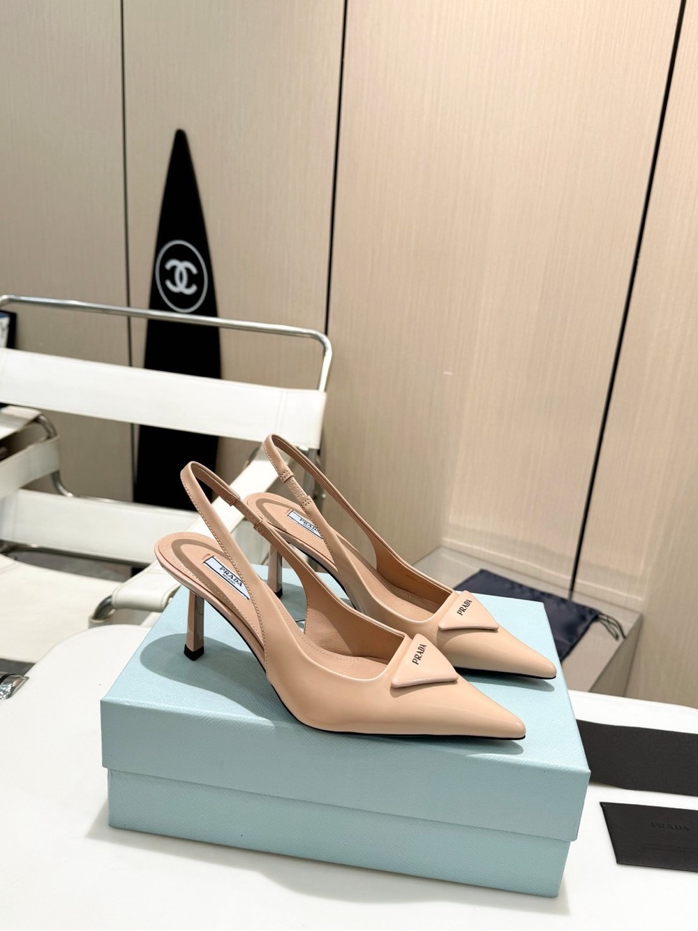 Prada Nude Blush Leather Slingback Pointed Heels - Picture 2 of 8